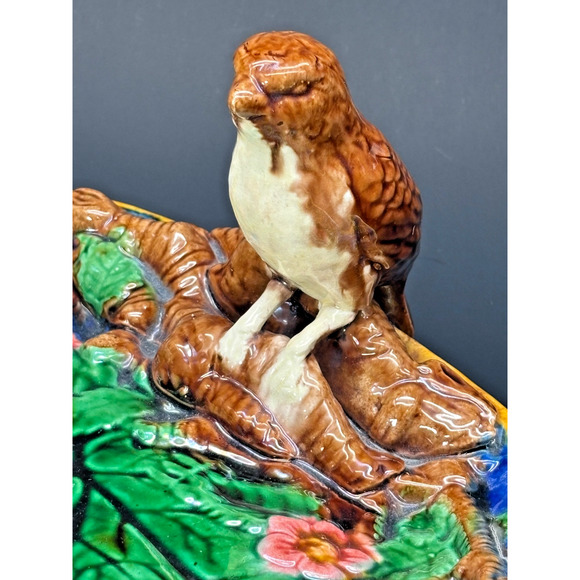 Majolica Pottery Plate Dish with Bird, Bright Colors, Heavy, Unmarked - Picture 4 of 16